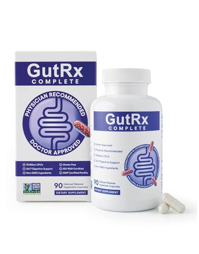GutRx Complete Probiotic, Prebiotic, Postbiotic, GLP-1 Alternative with Akkermansia & Christensenella for Gas, Bloating, Gut Barrier & Microbiome Support – 78 Billion CFU – Enteric-Coated – 90 Count