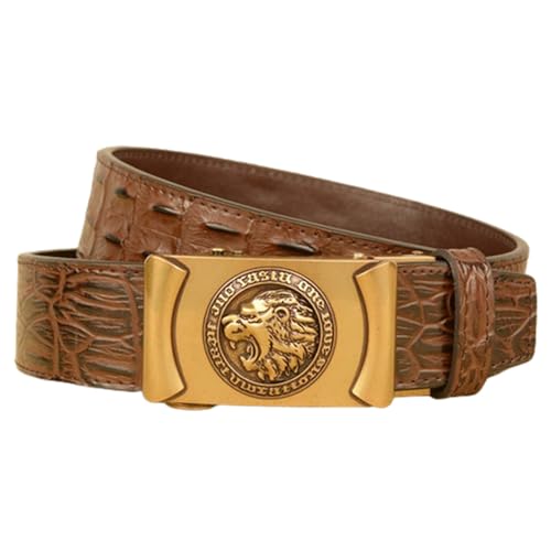 Men's Croc Embossed Belt With Lion's Head Slide Buckle - Adjustable Ratchet Closure, Easy Click-in Place4