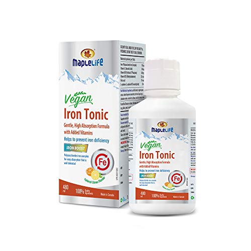Liquid Iron Supplement for Women, Anemia - Vegan, Gentle, Good Tasting and High Absorption with Polysaccharide Iron, Vitamin C, B6, B12, and Folic Acid, Natural Citrus Flavour, 480mL - MapleLife