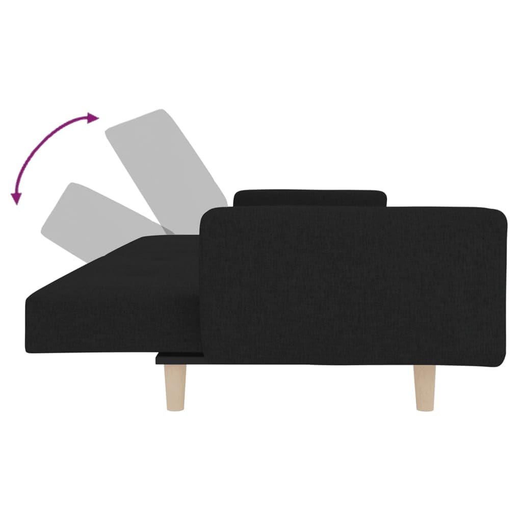Sofá cama de 2 plazas con función de sueño, incluye 2 almohadas, sofá plegable de tela, color negro, 220 cm
