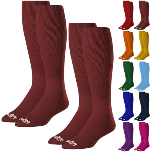 Rawlings Baseball/Softball Socks | 2 Pair | Medium | Maroon