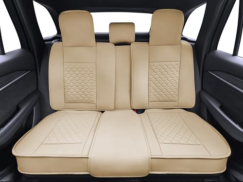 Image of Elantrip Car Seat Cover Full Set Leather Car Seat Protector Universal fit for Most Cars SUVs and Trucks Water Proof Front and Rear Seat Protector Beige