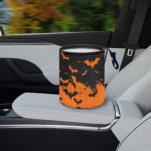 Image of Halloween Bat Print Car Garbage Can Mini Car Trash Bin Truck Organizer Auto Storage Bag Waterproof Portable Accessories Road Trip for Kids