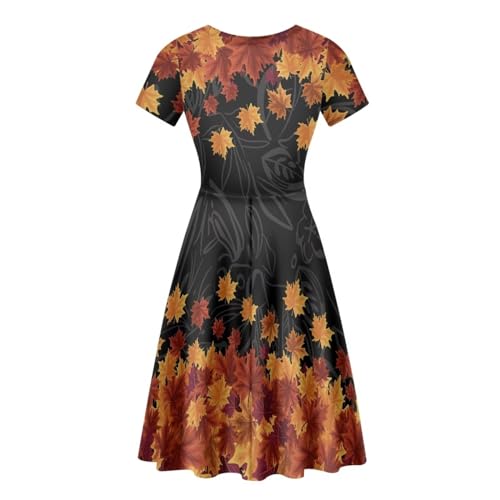 Image of POLERO Sunflower Dress for Women Floral Summer Dresses Short Sleeve Casual Sundresses Midi Dresses