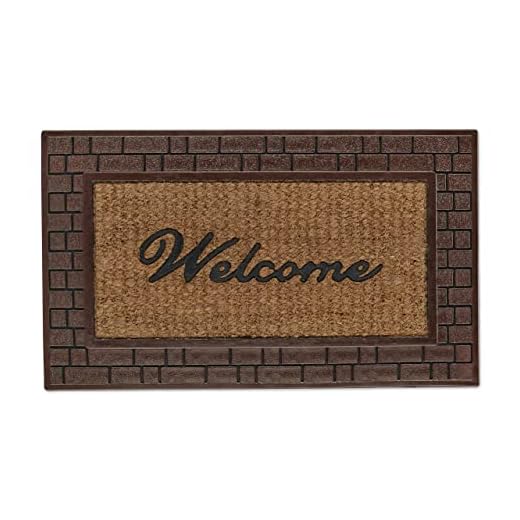 Relaxdays Felpudo Goma y Coco Welcome Ladrillos, 45 x 75 cm, Antideslizante, para Interior y Exterior, Marrón y Natural