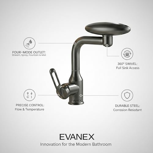 Image of EVANEX Kitchen Faucet | 304 Stainless Steel Pull Out Kitchen Faucet | Kitchen Tap | 360 Degree Rotating Tap for Sink Water Saving Aerated Flow | Deck Mounted Kitchen Sink Tap