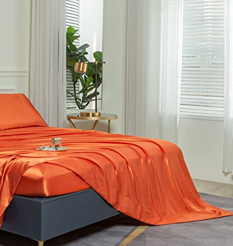 Koreyoshi 4 Pcs Satin Sheets Queen - Luxury Silk Silky Super Soft Queen Sheet Sets - Wrinkle & Fade Free - Deep Pocket Fitted Sheet, Flat Sheet, Pillow Cases (Burnt Orange, Queen) #TOP7