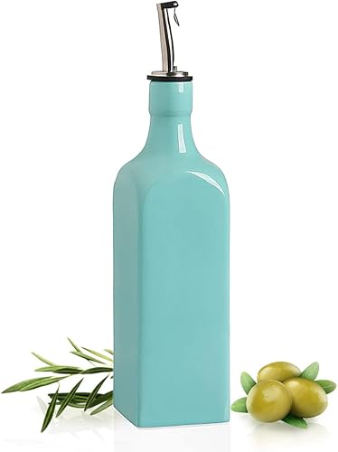 Sweejar Botella dispensadora de aceite de oliva de cerámica de 19 onzas líquidas con boquilla, dispensador grande de aceite para cocina, aceite de