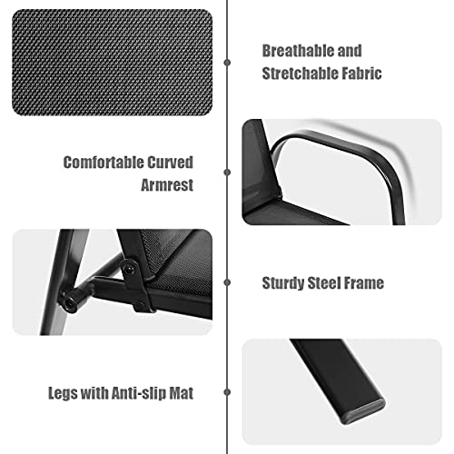 Image of Giantex Set of 4 Patio Chairs, Outdoor Camping Chairs with Breathable Fabric, 4 Pack Garden Chairs with Armrest High Backrest for Garden Patio Pool Beach Yard Space Saving, Black