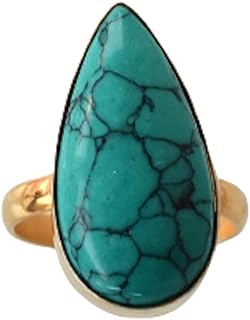 Veracity Jewelry Green Turquoise Rings For Women - December Birthstone 18K Gold Plated Rings For Women - Simulated Green Turquoise Statement Handmade Jewelry Rings - Green Turquoise Gemstone Gold Filled Fashion Chunky Rings - VR-315