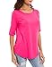 Elbow Length Sleeve Tops for Women Fashion Cotton Blouses Casual Hot Pink Tunic T-Shirts XL