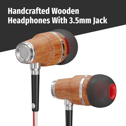 Image of Symphonized NRG 3.0 Premium Wood In-ear Noise-isolating Headphones|Earbuds|Earphones with Mic & Volume Control (Crimson Red & Hazy Gray)