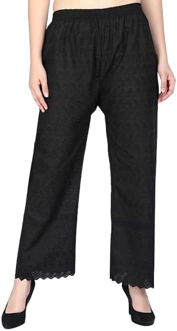 NICE WONDERWomen's Chicken Full Embroidery Cotton Palazzo/Chikan Lucknow Art Work Plazo Size 28 to 44
