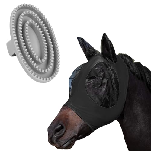 2er Set Pferde Fliegenmaske,Atmungsaktive Moskito Maske,Fliegenschutz Pferd Cob mit Ohrenschutz,Horse Fly Mask,Fliegenhaube Pferde