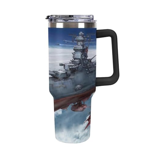 タンブラー 宇宙戦艦ヤマト 水筒 40OZ 真空断熱 保温保冷 ステンレスマグボトル 結露しない ストロー付き/直飲み可能 洗いやすい ハンドル付き 車内用 アウトドア キャンプ 大容量