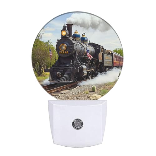 Image of Train Night Lights Plug into Wall Antique Freight Steam Train Rural Scenery Night Light Dusk to Dawn Sensor LED Lighting for Home Bedroom Bathroom Living Room Farmhouse Decor