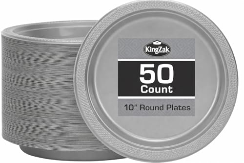 Silver Solid Color Premium Heavy Weight Plastic Dinner Plate (10") 50 Count - Elegant & Durable, Perfect for Parties, Weddings & Everyday Use