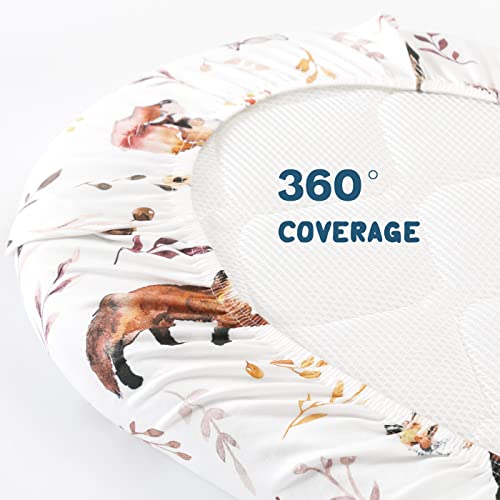Image of GRSSDER Stretchy Ultra Soft Fitted Bassinet Sheet Set 3 Pack, Universal Fit for Bassinets Baby Cradle Moses Basket Oval Rectangle Mattress, Pretty Fox for Baby Girls
