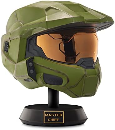 Halo HLW0173 Master Chief Deluxe Helmet with Stand-LED Lights on Each Side-Battle Damaged Paint-One Size Fits Most-Build Universe, Multi