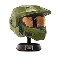 Halo HLW0173-AMZ - Master Chief Deluxe Helm mit Ständer – LED-Leuchten auf jeder Seite – Kampf beschädigte Farbe – Einheitsgröße – bauen Sie Ihr Universum auf