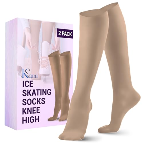 Image of Kami-So Ice Skating Socks, Knee High Moisture-Wicking, Breathable, Lightweight, Durable, Figure Skates Accessories (2 Pack)