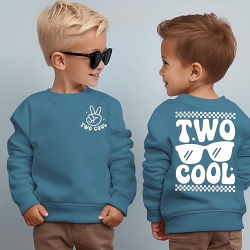 KEKEMI Two Cool Birthday Sweatshirt Toddler Boy 2T Birthday Long Sleeve Shirt 2 Years Old Bday Party Outfit Fall Tops Clothes2