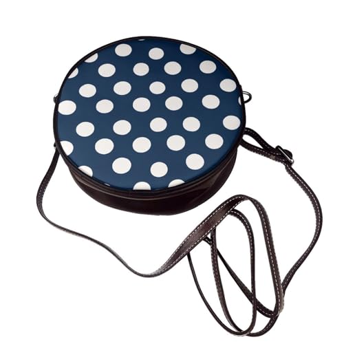 White Polka Dot In Dark Blue Women Round Crossbody Bags Leather Sling Bag Purse4