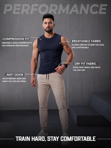 Image of CHKOKKO Gym Sleeveless T Shirt for Men Workout Compression Tanktop Sando Cut Sleeves Tees Gym Vest for Man Athletic Dry Fit for Sports Fitness & Exercise