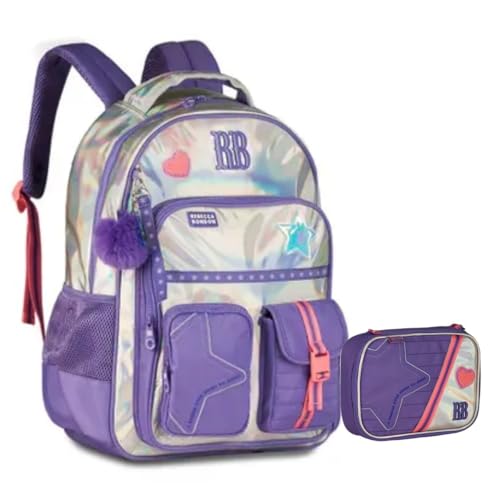 Kit Mochila e Estojo RB Holográfico Original LILAS