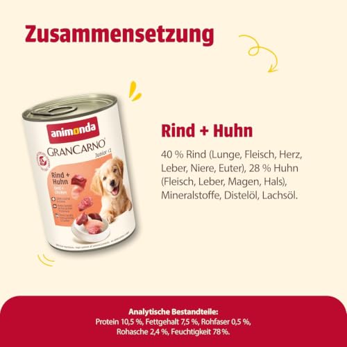 animonda GranCarno Junior Hundefutter nass Rind+Huhn (6 x400g)