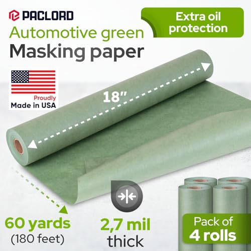 Image of 18 inch x 60 Yards (180 feet) Green Masking Paper with Extra Oil Protection for Automotive Painting Industries (Pack of 4) - Made in USA Masking Paper for Painting Cars, Protection from Splatter