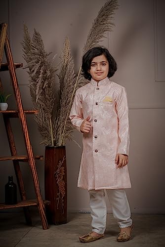 Image of Amzira Men's Soft Cotton Indo Western Kurta Pyjama Set with Mandarin Collared Neck Long Sleeves Button Closure and Solid Pant