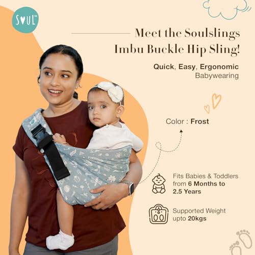 Image of Soulslings Imbu Buckle Hip Sling Baby Carrier -100% Cotton - Frost | Baby Toddler Carrier | Baby Sling Carrier | Lightweight Sling Baby Carrier for Babies & Toddlers | Adjustable for 6 - 30 Months (Upto 20kg)