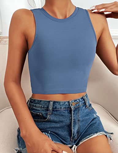 Natural Feelings Sports Bras For Women Removable Padded Yoga Tank Tops Sleeveless Fitness Workout Running Crop Tops Ink Blue #TOP4