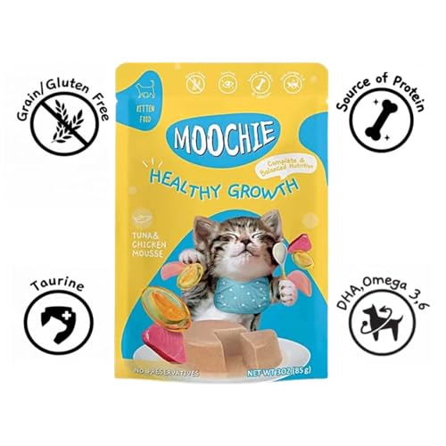 Image of Moochie Healthy Growth cat Food Treat Chicken and Tuna Mousse Gravy 85g