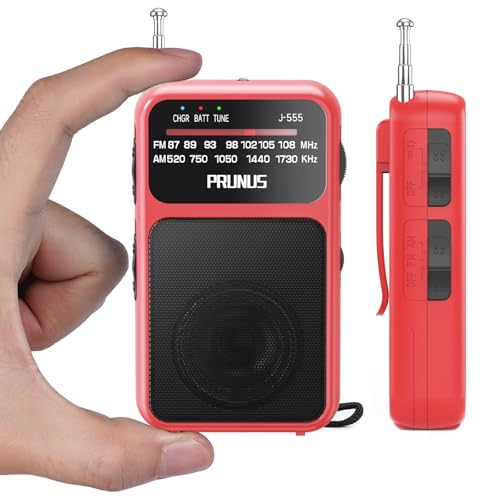 Image of PRUNUS J-555 Pocket Radio AM FM Built-in 800mAh Rechargeable battery /AAA Battery Operated, Excellent Reception Clear Speaker Earphone Jack, Back Clip, Flashlight, Transistor, Portable Mini USBC Charge
