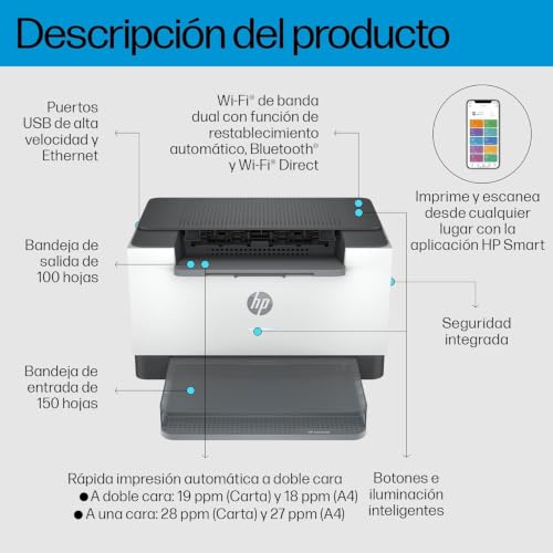 Impresora láser monocromo HP LaserJet M207dw de 28 ppm y panel con botones LED integrados 2