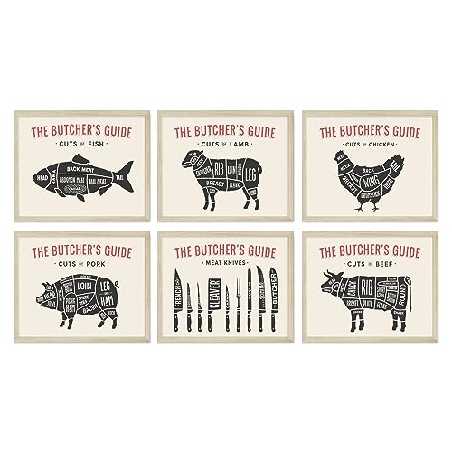 TMO2 Butcher Guide   Juego de 6 pósteres de vacas de carne de res, decoración culinaria para el aula, tabla de carne, juego de 6 unidades (8 x 10 pulgadas)
