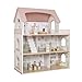 Wooden Pink Doll House for Girls with Balcony,DIY Pretend Dolls Play House Toy, Kids Dollhouses Toys with 12 PCS Furniture Accessories,Birthday Gifts for Boys Girls Ages 3+