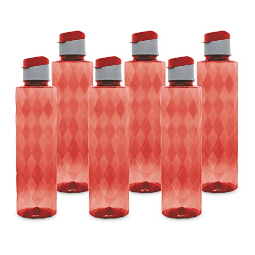 Image of Flair Forever PET Water Bottles with Fliptop Lid Set of 6 Pcs 1000 ML (RED)
