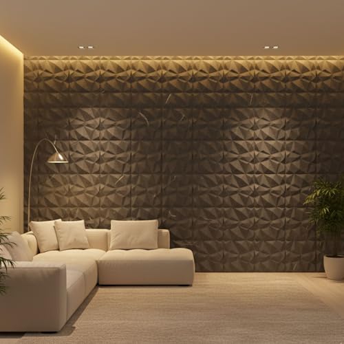 Image of Kayra Decor Wall Panels for Bedroom - PVC Diamond Design, Grey Marble Color 19.7 inch X 19.7 inch (Pack of 12) - Covers 32.34 Sq. Ft.