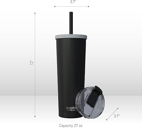 Miniatura 5 de asobu Ocean - Vaso de acero inoxidable con tapa con popote flexible, botella de agua aislada para café helado, preparación fría, tapa abierta para