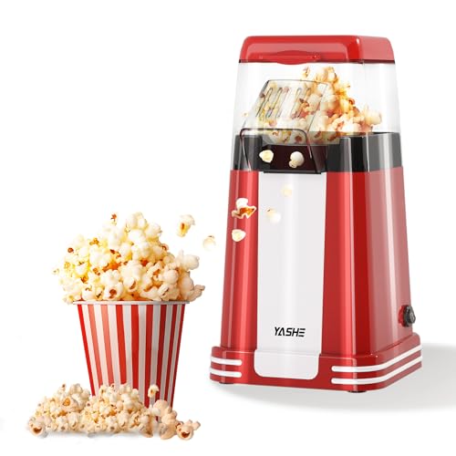 YASHE Popcorn Machine Retro, 1200 W Hot Air Popcorn Maker with Measuring Cup, One-Touch, Oil-Free is Perfect for Home Theatres, Movie Nights, Parties