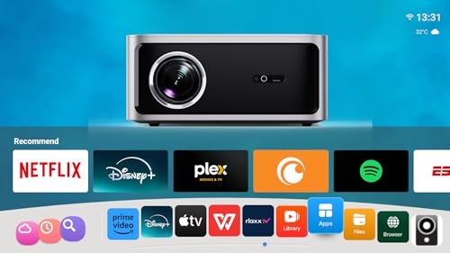 Image of AUN Power Pro Max Projector, Dolby Atmos, 100% Certified Net - Flix, Prime, 24000 Lumens, Fully Sealed, Voice Remote Fully Automatic1080p Native Projector 4k Ultra HD, Dual HDMI-ARC, YouTube, Hotstar