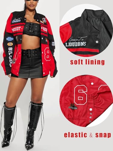 KANSOON Varsity Jacket Women Motorcycle Racer Detachable Letter Graphic Jackets Vintage Color Block Baseball Coat3