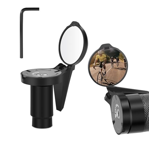 自転車バックミラー 360°回転 丸型 凸面 広視野角 戸外スポーツバイク用ミラー 簡単取付 レンチ付属 調節可能 サイクリングミラー バーエンドミラー