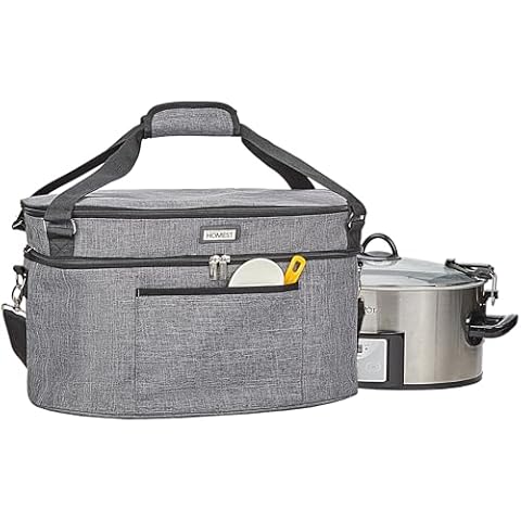 HOMEST Slow Cooker Bag for Crock-Pot 6-8 Quart, Insulated Travel Carrier with Easy to Clean Lining, Carry Case with Top Zip Compartment and Accessory Pocket Cover
