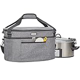 HOMEST Slow Cooker Travel Bag with Easy to Clean Lining, Insulated Carrier with Zippered Accessory Pocket, Carry Case Compatible with Crock Pot 6, 7, 8 Quart (Patent Design)
