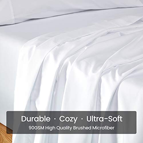 SLEEP ZONE Extra Deep Pocket Queen Sheet Set 4 Piece - Super Soft Brushed Microfiber Bedding Sheets Set Fits Deep Mattress Upto 21 inches (White, Queen)