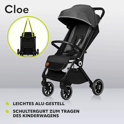 LIONELO Cloe Zusammenklappbarer Kinderwagen bis zu 22 kg, Verstellbare Rückenlehne Schlaffunktion, 5-Punkt-Gurt Große Schwenkräder Moskitonetz Becherhalter Leichtgewicht Kompakt Wasserdicht (Grau) – Bild 4